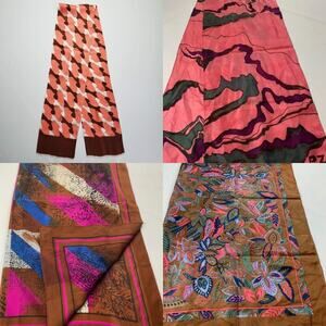 4 Women’s Vintage Scarves | P.Z., Unbranded - Brown Pink Multicolored Printed